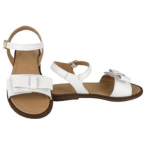 Sandalo in pelle con fiocco fibbia e velcro