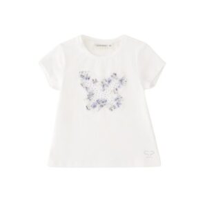 T-shirt mezza manica con farfalla in tulle e strass