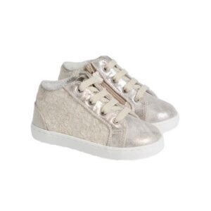 Sneaker primo passo laminata con pailettes lacci e zip