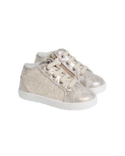 Sneaker primo passo laminata con pailettes lacci e zip