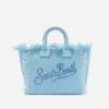 Borsa vanity mini in canvas rosa con logo in strass