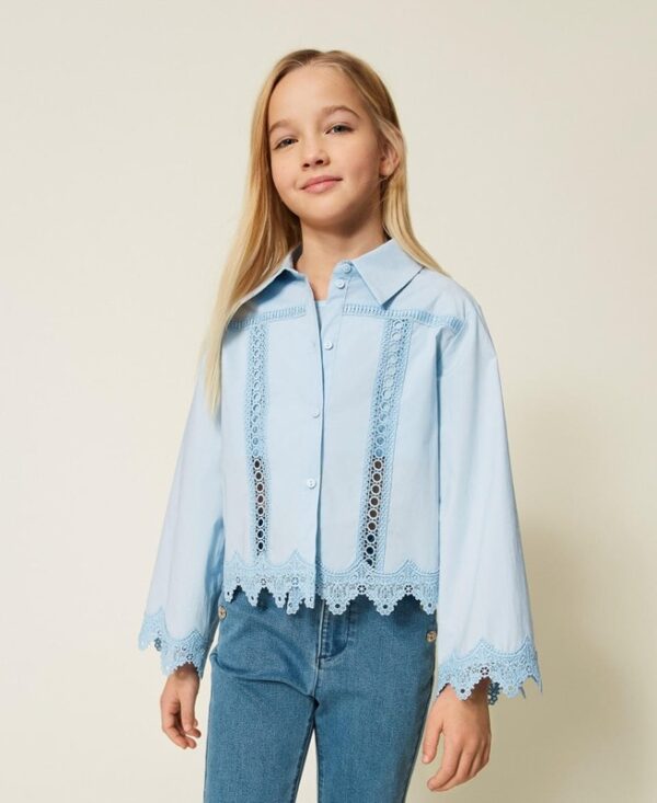 Camicia in popeline con entrodure di pizzo