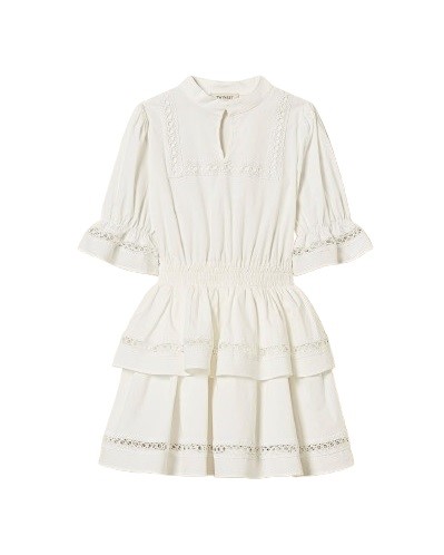 Vestito in cotone con pizzo e balze