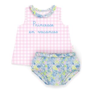 Completo canotta vichy con coulotte a fiori