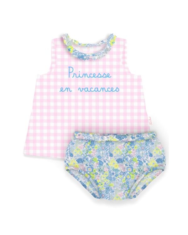 Completo canotta vichy con coulotte a fiori