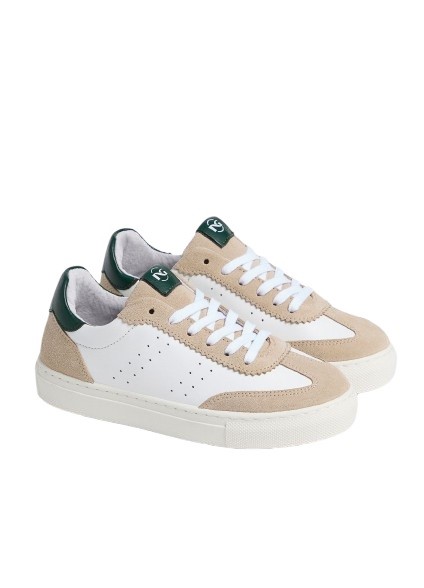 Sneaker in pelle e camoscio con lacci e zip