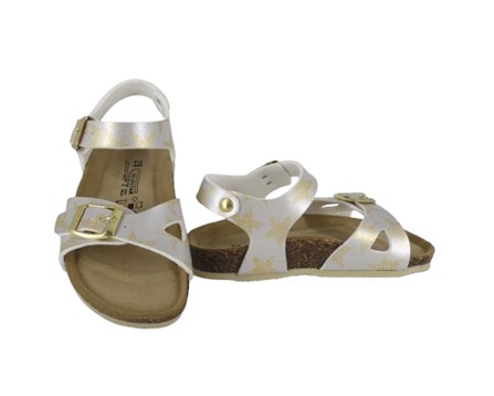Sandalo in eco pelle con stelline e doppie fibbie