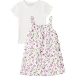 Completo t-shirt a costine e vestito fantasia floreale