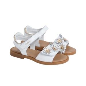 Sandalo in pelle con fiorellini e doppio velcro