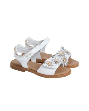 Sandalo in pelle con fiorellini e doppio velcro