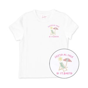T-shirt mezza manica con scritta sotto il sole in strass