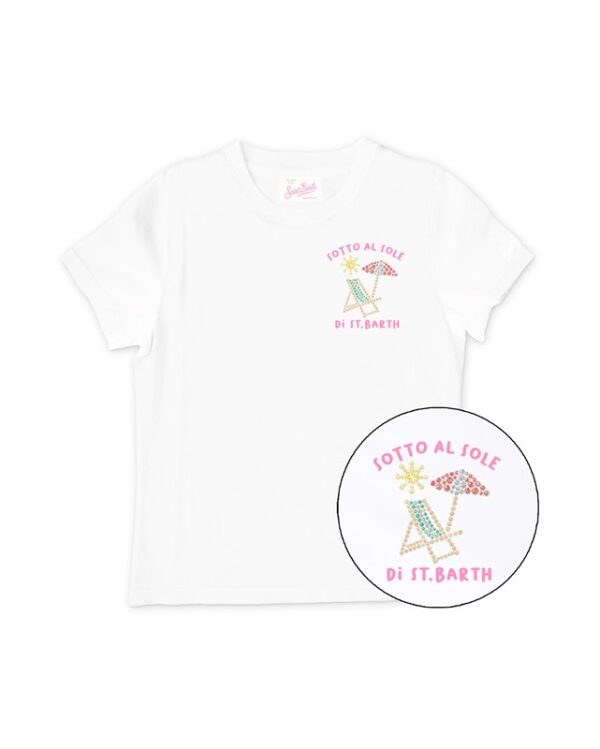 ECFDA7B46A952F9174E57E00FF5A0E0B_ T-shirt mezza manica con scritta sotto il sole in strass