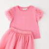 Completo t-shirt e gonna con inserti in tulle