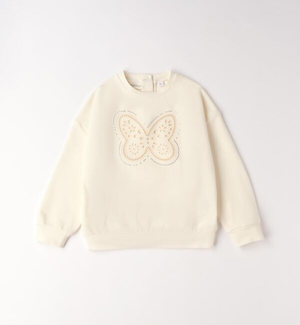 Felpa con farfalla traforata e strass