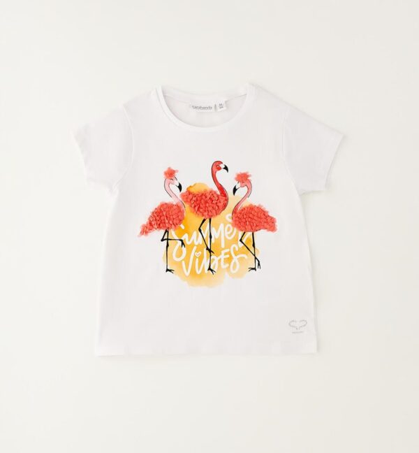 T-shirt mezza manica con fenicotteri