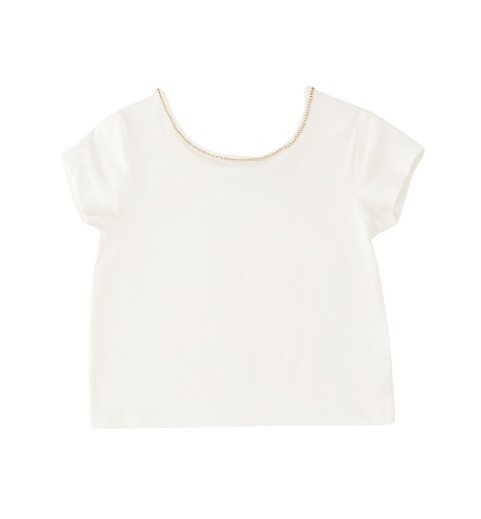 T-shirt mezza manica con strass al collo