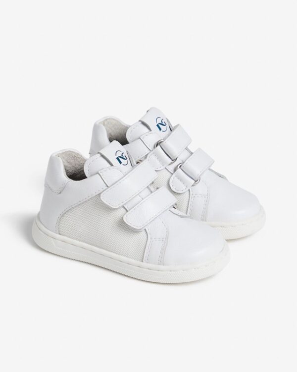 Sneaker primo passo in pelle con doppio velcro