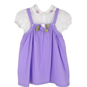 Completo salopette e camicia con colletto ricamato