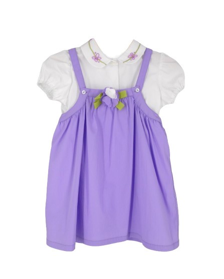 Completo salopette e camicia con colletto ricamato