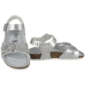 Sandalo in eco pelle laminata con doppie fibbie