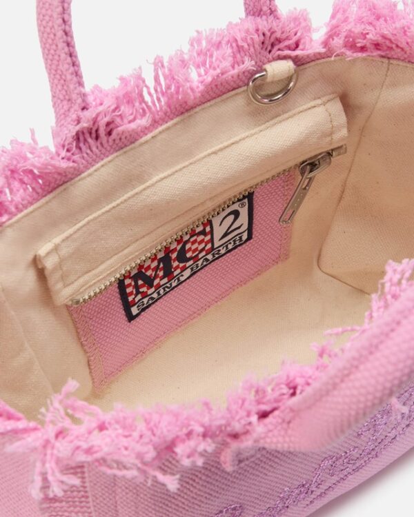 FD31AA195E5534266A218FC4C3864353_ Borsa vanity mini in canvas rosa con logo in strass