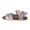 Sandalo in eco pelle laminata e pois con fibbia e velcro