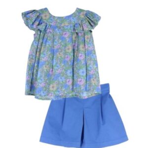 Completo camicia fantasia floreale e gonna/short