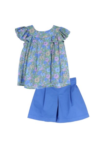 Completo camicia fantasia floreale e gonna/short
