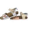 Sandalo in eco pelle laminata con velcro e fibbia