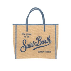 Borsa vivian media effetto rafia con logo ricamato