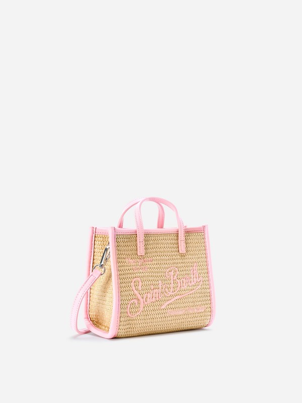 Borsa mini effetto rafia con logo ricamato
