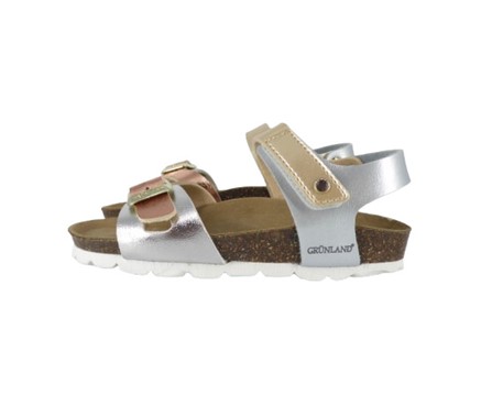 Sandalo in eco pelle laminata con velcro e fibbia