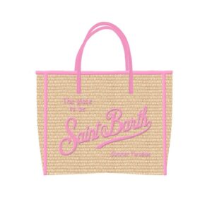Borsa vivian media effetto rafia con logo ricamato