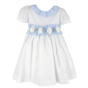 Vestito plumetis con cintura rouches e roselline