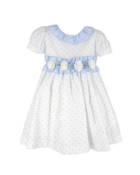 Vestito plumetis con cintura rouches e roselline