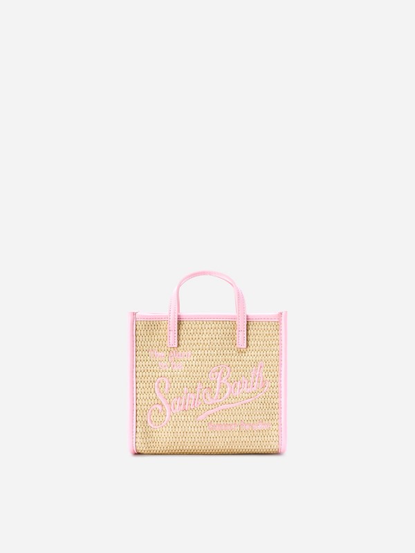 Borsa mini effetto rafia con logo ricamato