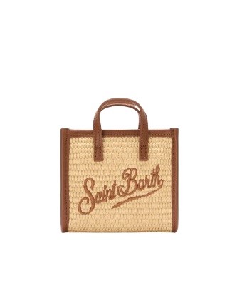 Borsa mini effetto rafia con logo ricamato