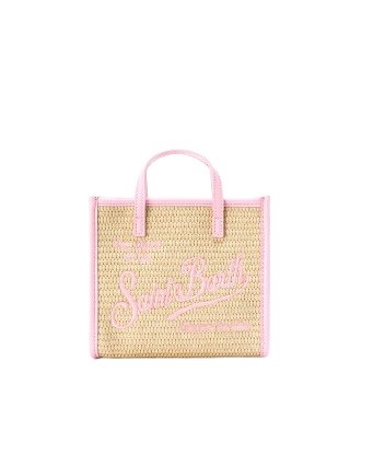 Borsa mini effetto rafia con logo ricamato