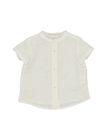 Completo camicia coreana mezza manica e salopette in lino