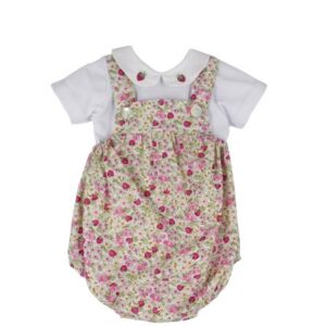 Completo t-shirt con fragoline e salopette
