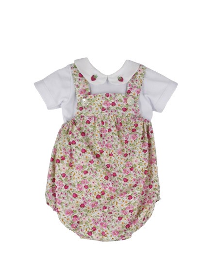 Completo t-shirt con fragoline e salopette