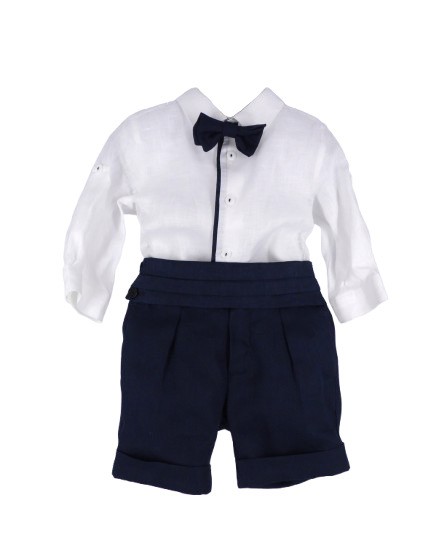 Completo camicia, papillon e bermuda in lino