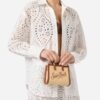 Borsa mini effetto rafia con logo ricamato
