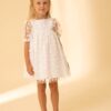 Vestito in tulle con fiori maniche a sbuffo