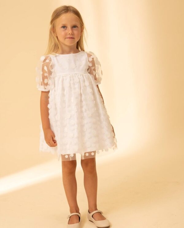 Vestito in tulle con fiori maniche a sbuffo