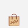 Borsa mini effetto rafia con logo ricamato