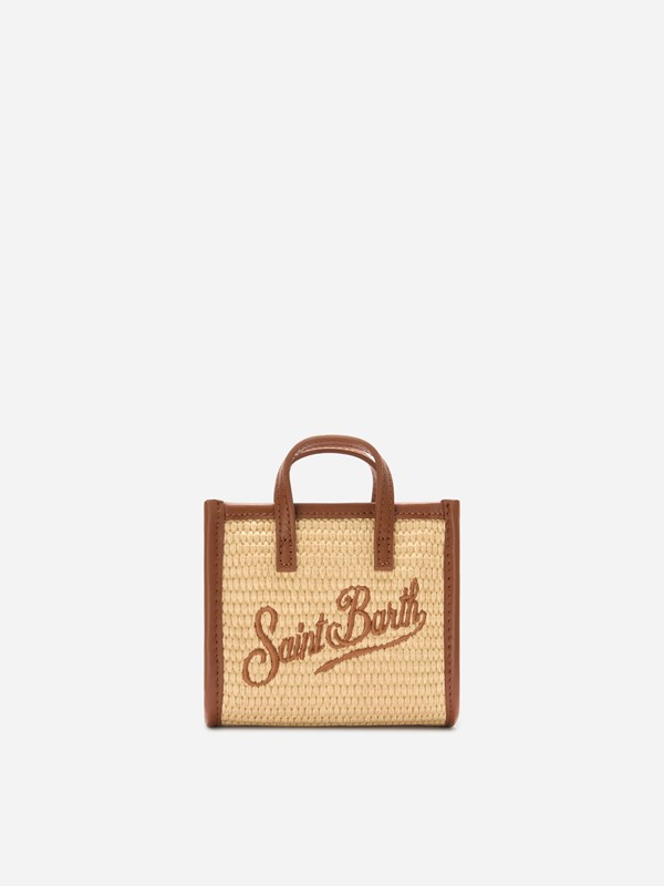 Borsa mini effetto rafia con logo ricamato