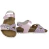 Sandalo in eco pelle laminata e pois con fibbia e velcro
