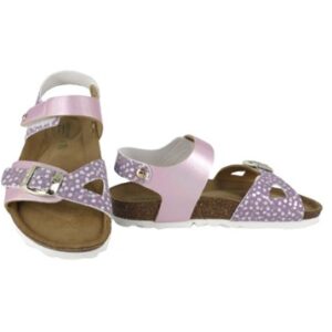 Sandalo in eco pelle laminata e pois con fibbia e velcro
