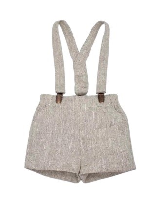 Completo camicia coreana mezza manica e salopette in lino